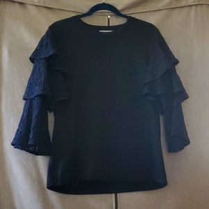 Fall Black Lace Sweater Blouse